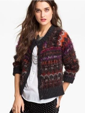 Free People fuzzy Fair Isle cardigan